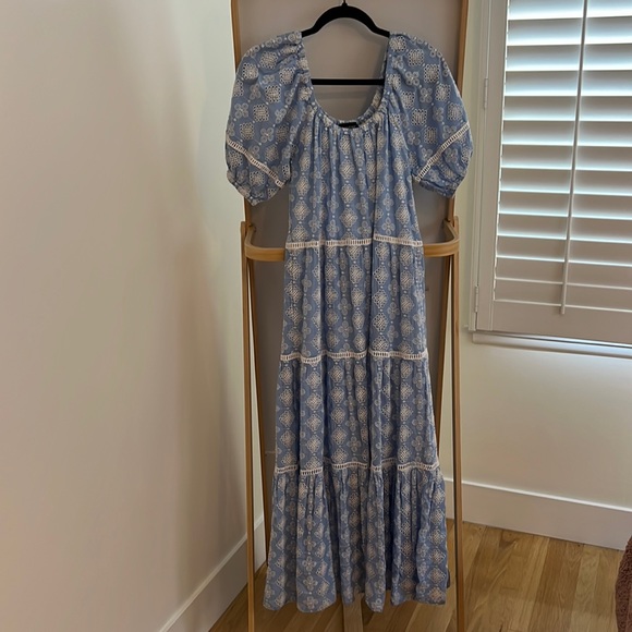 Karen Kane at Tiered Eyelet Maxi Blue Dress - Picture 1 of 4